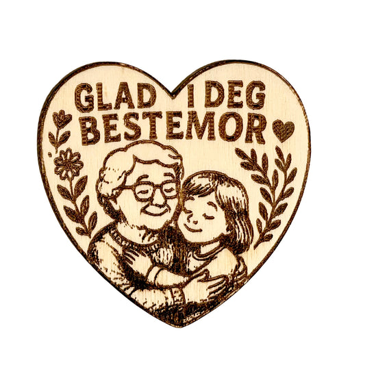 kjøleskapsmagnet – “Glad i deg Bestemor” med liten jente