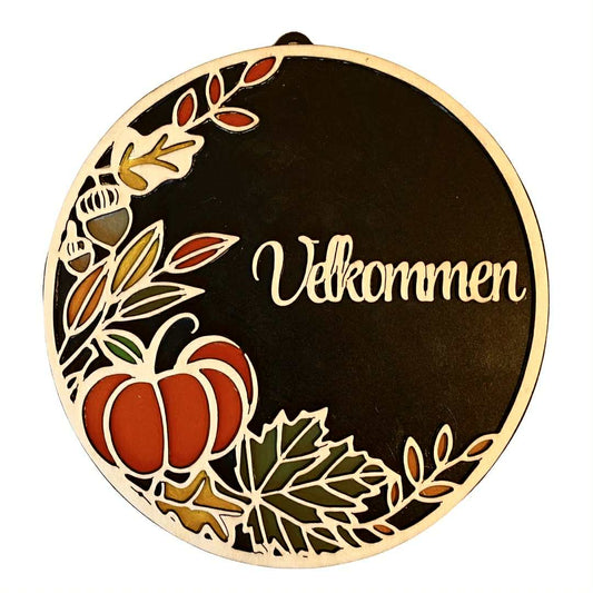 Velkommen Høst – Rundt Skilt i Kryssfiner og Håndmalt HDF